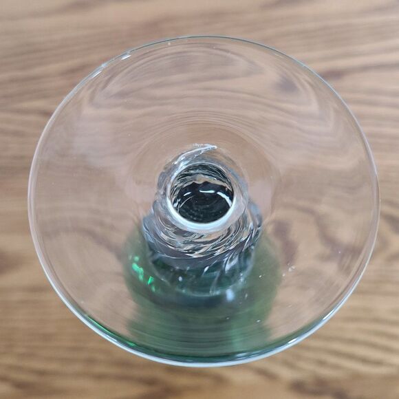 Vintage Hand Blown Glass Art Green Glass Vase With Clear Glass Twist Footed Base - Picture 11 of 12